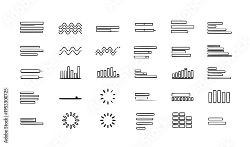 Modern loading progress icon set with bars waves and abstract UI indicators vector collection isolated on white background