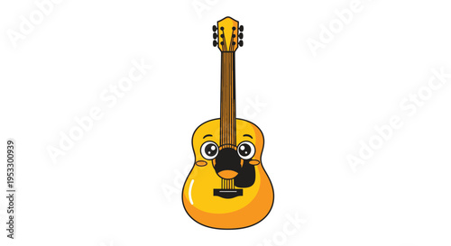 Cartoon Acoustic Guitar with Facial Expression.
