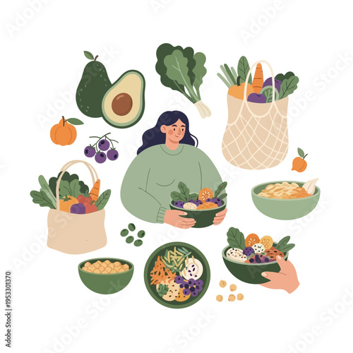 Woman Holding Bowl of Colorful Salad.