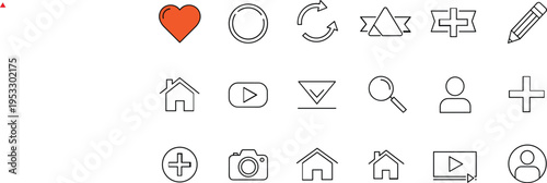User Interface Line Icons Set Social Media Navigation Home Search Camera Vector Illustration Collection