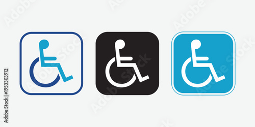 International symbol of access silhouette signs in white black and blue