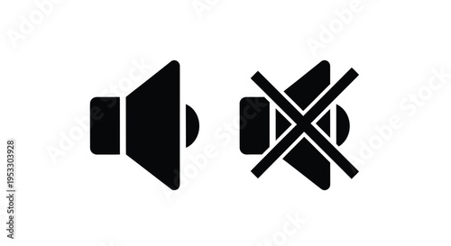 Speaker icons illustrating sound on and muted states in black