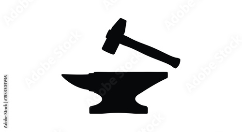 Black silhouette of a blacksmith s hammer above an anvil