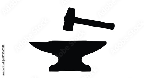 Black silhouette of a blacksmith s hammer and anvil isolated on white