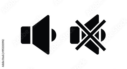 Speaker icons illustrating sound on and muted states in black
