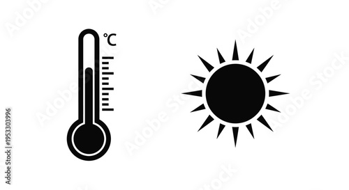 Thermometer and sun icon representing hot weather conditions