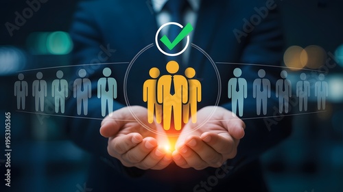 Professional hands carefully select a top quality team of employees from a diverse group of candidates
