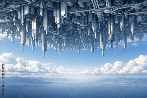 Foto Surreal inverted cityscape