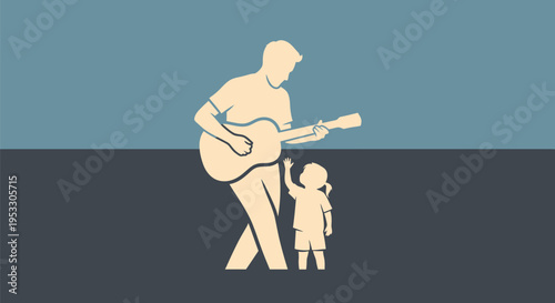 Father Playing Guitar with Little Daughter.