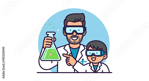 Scientist and Child Conducting Experiment Together.