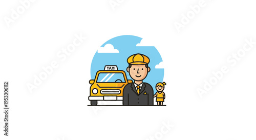 Cartoon Taxi Driver with Yellow Cab.