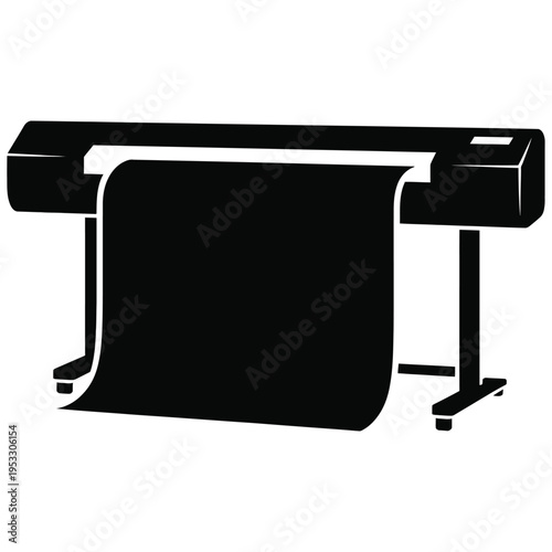 Large format inkjet printer with extended paper roll for professional printing tasks isolated on white background, Vector, illustration