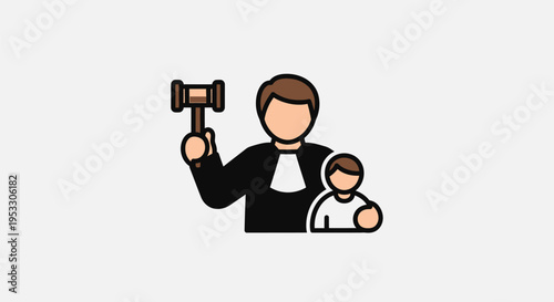 Judge Holding Gavel with Defendant Illustration.