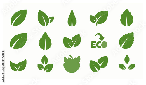 Green leaf icon set flat nature eco symbol vector illustration