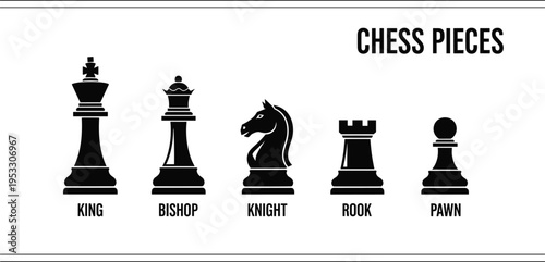 Set of black chess pieces icons including king bishop knight rook and pawn isolated on white background for game design