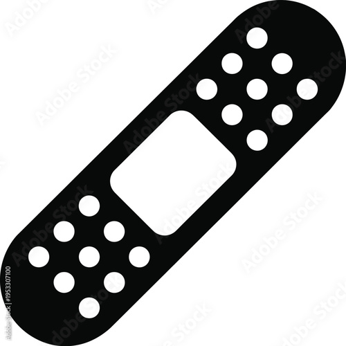 Black and white illustration of a bandage with perforated edges isolated on white background, Vector, illustration