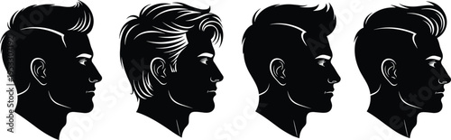 Set of male profile silhouettes with different stylish hairstyles and haircuts for men isolated on white background for barbershop design
