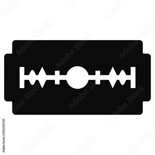 Black and white icon of a razor blade with a safety guard and cartridge design isolated on white background, Vector, illustration