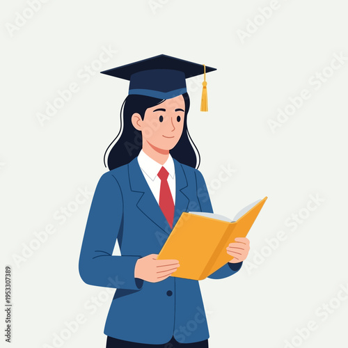 Female Graduate Reading Certificate or Diploma.