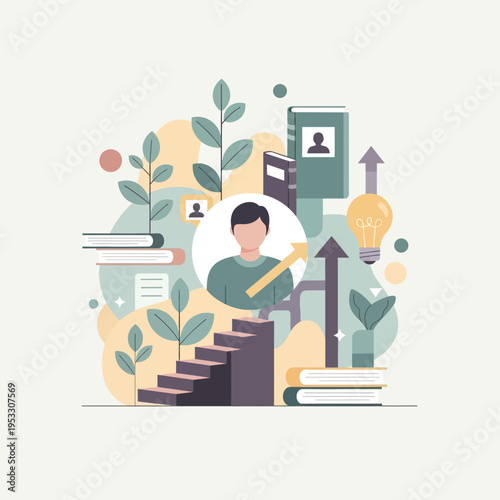 Man Sitting on Staircase with Books.