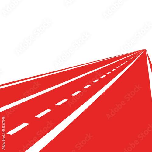Abstract red road with white dashed lines receding into white space