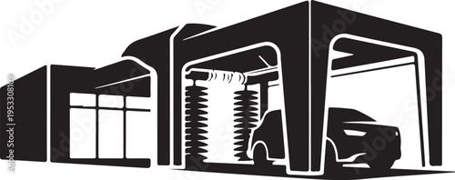Black and white of car wash bays garage