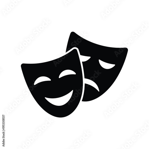 Classic black and white theater masks symbolizing comedy and tragedy. isolated on white background, Vector, illustration