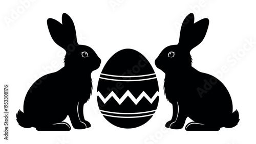 Easter sunday celebration with easter bunnies and decorated egg