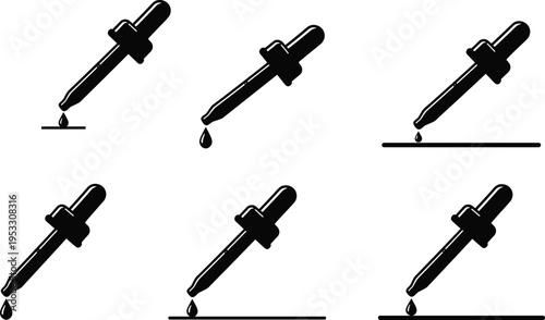 Dropper and Drop Sequence: A detailed sequence of a dropper dispensing a single droplet of liquid, offering a precise visual representation of scientific measurements.