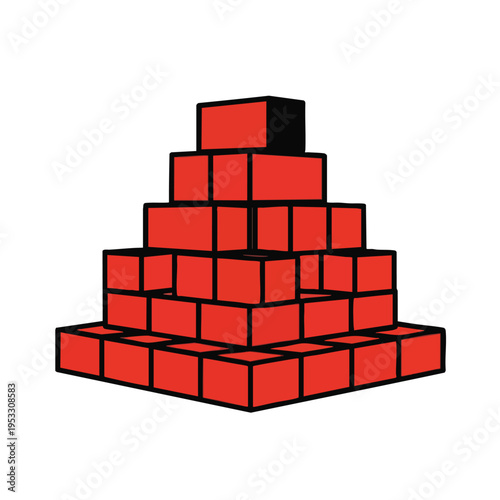 Red cubic pyramid structure with black outlines on white background