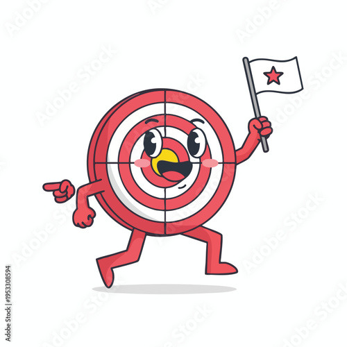 Animated target with arms, legs, and a flag, pointing forward