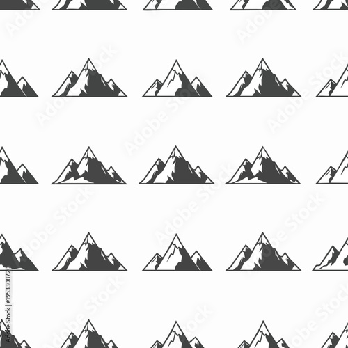 Seamless pattern of stylized grey mountains against a white background