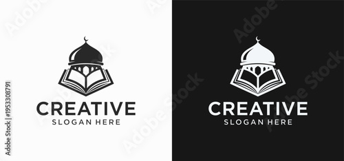 Modern Islamic Kids Mosque Logo Bundle, Muslim Children Icon Collection Vector