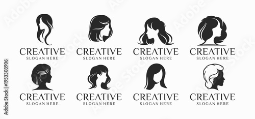 Elegant Beauty Salon Logo Set, Hairdresser and Spa Emblem Collection Vector