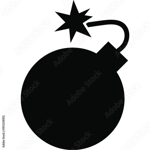 A classic black and white depiction of a bomb with a lit fuse and spark isolated on white background, Vector, illustration