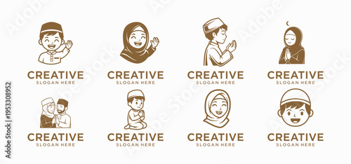 Kids Islamic Mosque Logo Collection, Children Muslim Education Vector Icons