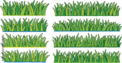 Green grass borders vector illustration set for spring design