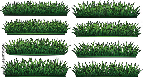 Dark green vector grass borders with thick outlines
