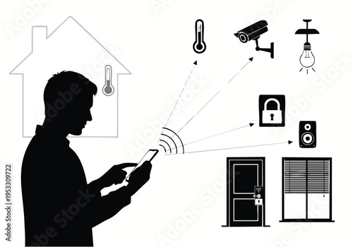 Smart Home Technology Concept with a Man Controlling Devices via Smartphone