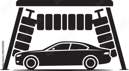 Black car under car lift in garage vehicle automobile