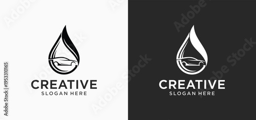 Car Wash Logo Collection, Auto Cleaning Service Vector Icons Black and White