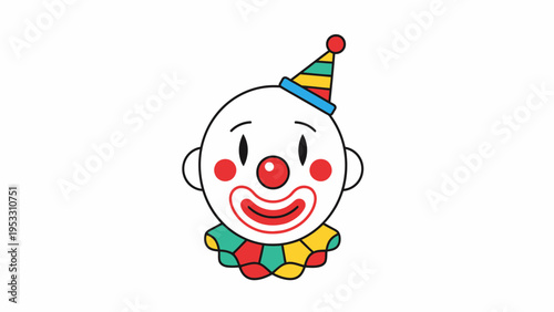 Happy Cartoon Clown Face with Colorful Hat.