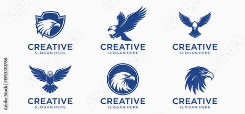 Modern Eagle Strength Logo Bundle, Powerful Bird Icon Collection Vector
