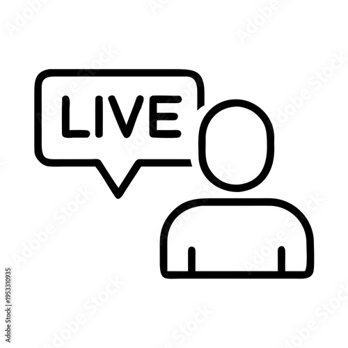 Live broadcast icon person with speech bubble saying live streaming online event communication vector