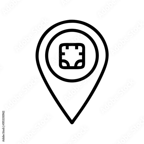 Map marker with credit card chip icon symbol for payment at location