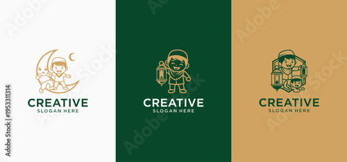 Kids Islamic Mosque Logo Collection, Children Muslim Education Vector Icons