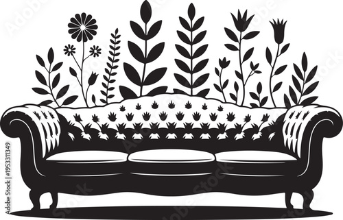 Black silhouette floral sofa couch