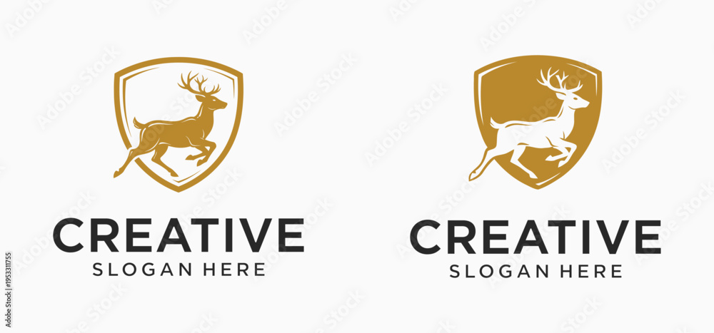 Fototapeta premium Deer Conservation Logo Collection, Wildlife Protection Deer Emblem Vector