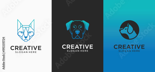 Creative Dog Logo Set, Pet Care and Veterinary Canine Emblem Collection Vector