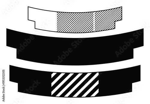 Abstract Geometric Shapes with Black, White, and Hatching Patterns